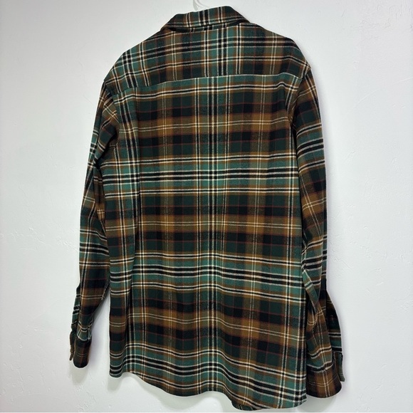RedHead Men's Flannel Heavyweight Plaid Large Tall LT Brown Green Button Shirt - Picture 4 of 7
